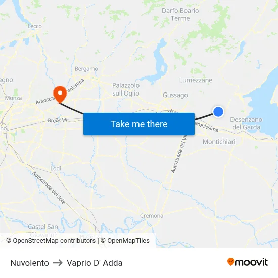 Nuvolento to Vaprio D' Adda map