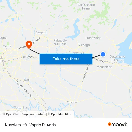 Nuvolera to Vaprio D' Adda map