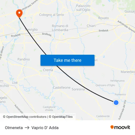Olmeneta to Vaprio d'Adda map