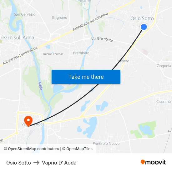 Osio Sotto to Vaprio D' Adda map