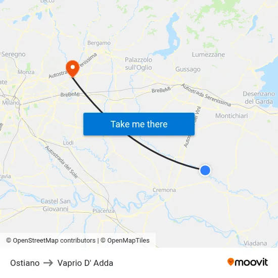 Ostiano to Vaprio D' Adda map