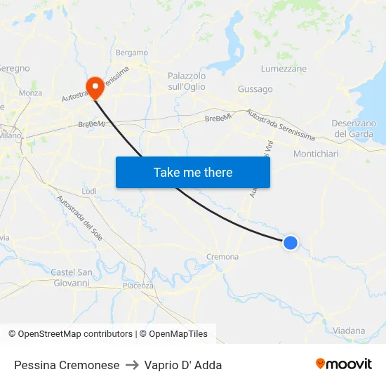Pessina Cremonese to Vaprio d'Adda map