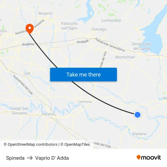 Spineda to Vaprio d'Adda map