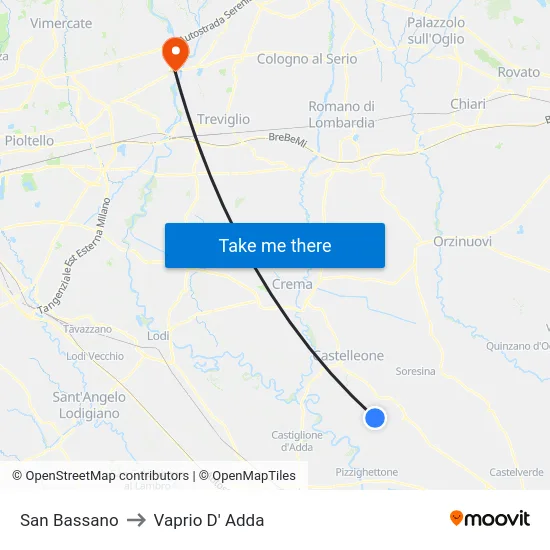 San Bassano to Vaprio D' Adda map