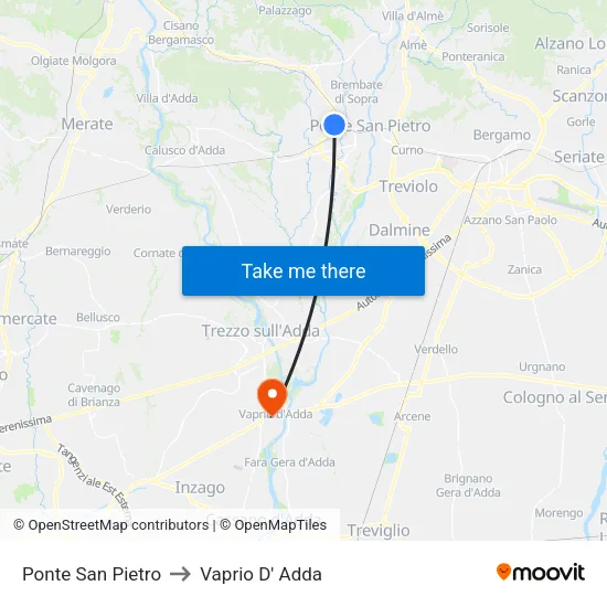 Ponte San Pietro to Vaprio D' Adda map