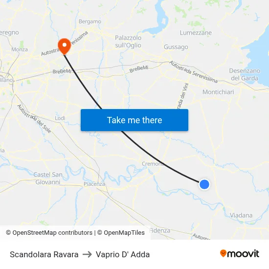 Scandolara Ravara to Vaprio d'Adda map
