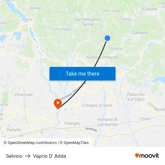Selvino to Vaprio D' Adda map