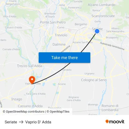 Seriate to Vaprio d'Adda map