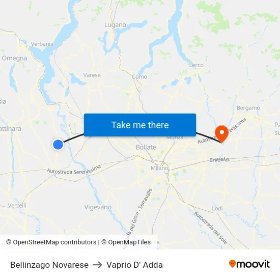 Bellinzago Novarese to Vaprio d'Adda map