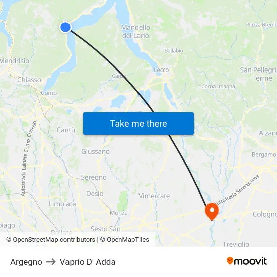 Argegno to Vaprio d'Adda map