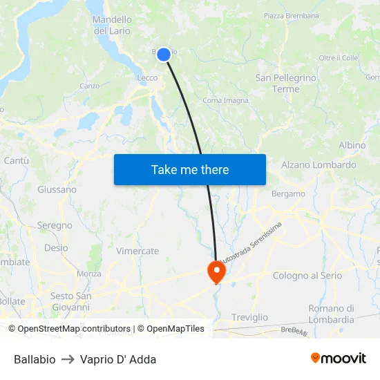 Ballabio to Vaprio D' Adda map