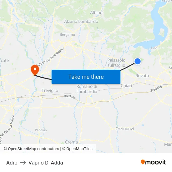 Adro to Vaprio D' Adda map