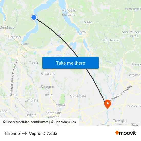 Brienno to Vaprio D' Adda map