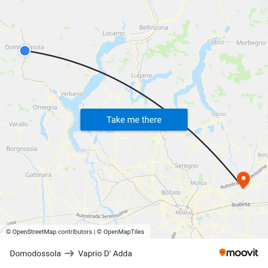 Domodossola to Vaprio d'Adda map