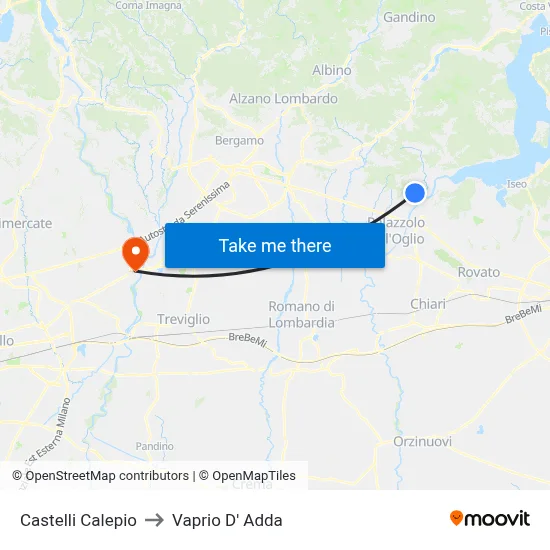 Castelli Calepio to Vaprio D' Adda map