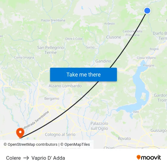 Colere to Vaprio D' Adda map