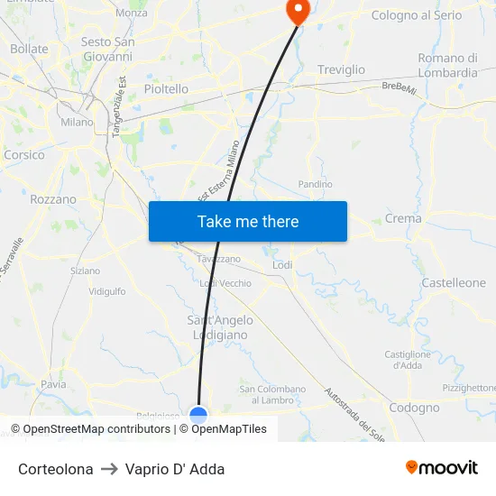 Corteolona to Vaprio d'Adda map