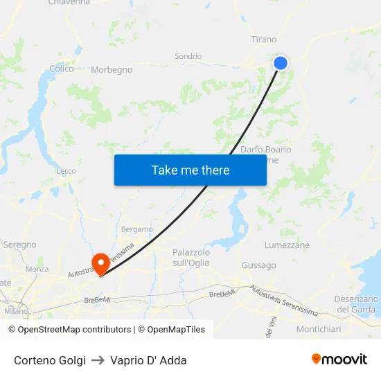 Corteno Golgi to Vaprio d'Adda map