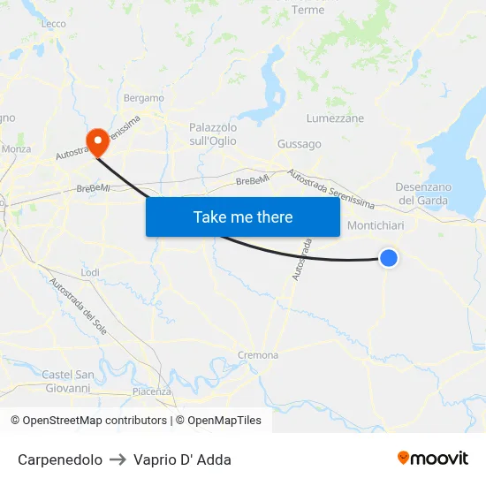 Carpenedolo to Vaprio D' Adda map