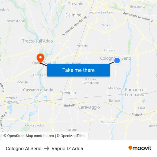 Cologno Al Serio to Vaprio d'Adda map