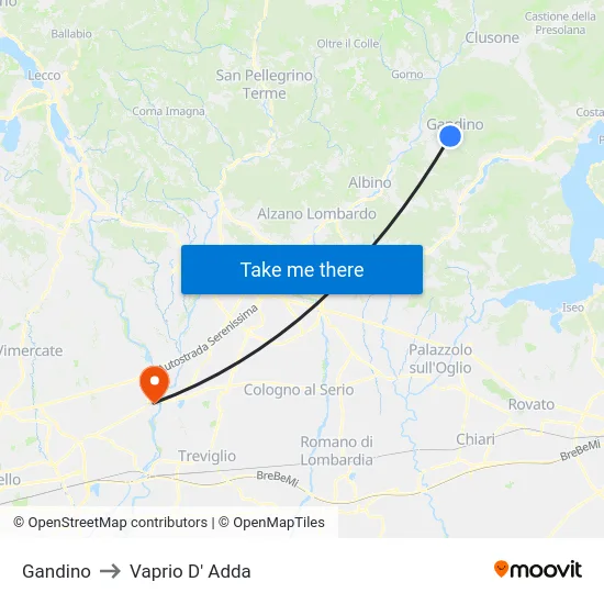 Gandino to Vaprio d'Adda map