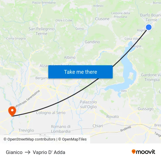 Gianico to Vaprio D' Adda map