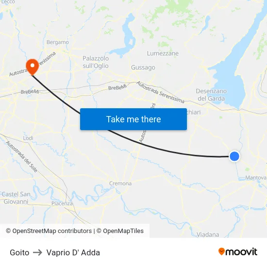 Goito to Vaprio d'Adda map