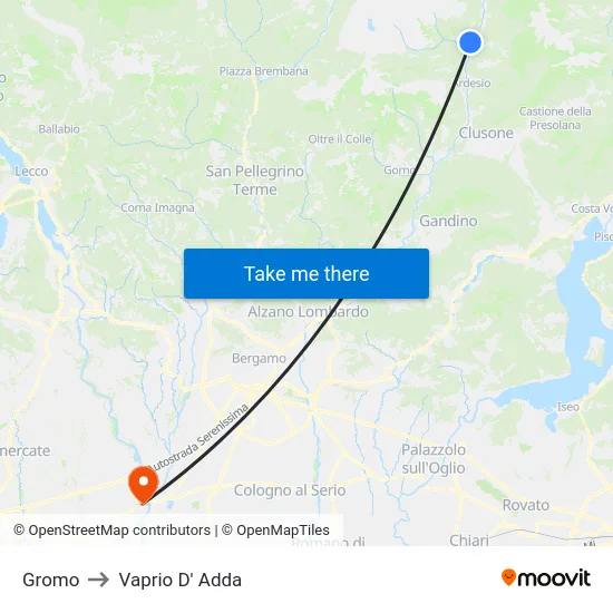 Gromo to Vaprio d'Adda map
