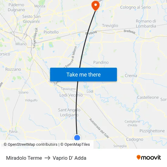 Miradolo Terme to Vaprio d'Adda map