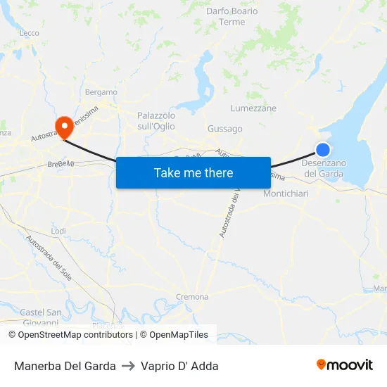 Manerba Del Garda to Vaprio d'Adda map