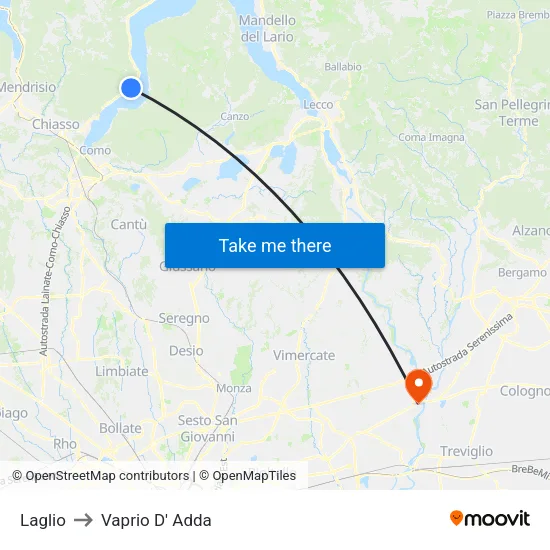 Laglio to Vaprio d'Adda map