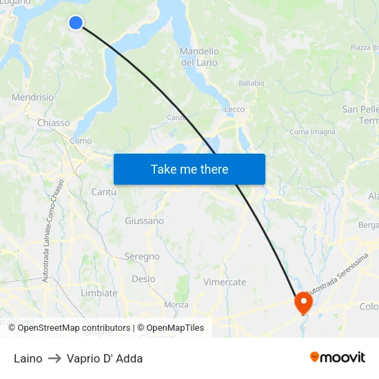 Laino to Vaprio d'Adda map