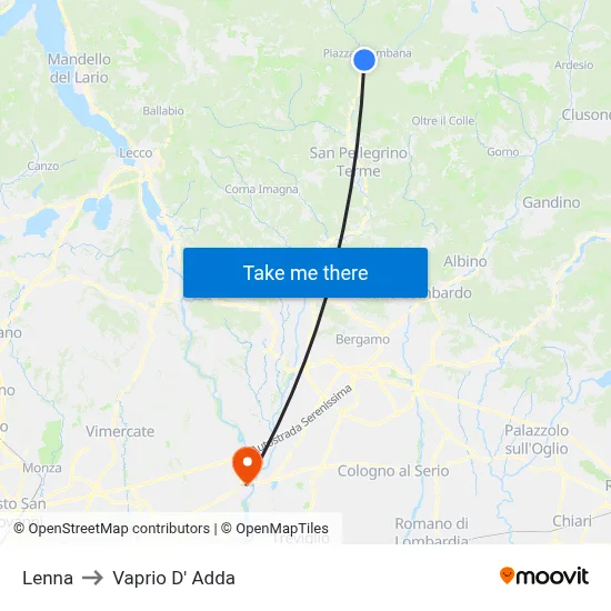 Lenna to Vaprio d'Adda map