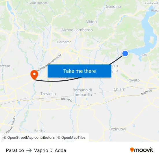 Paratico to Vaprio D' Adda map