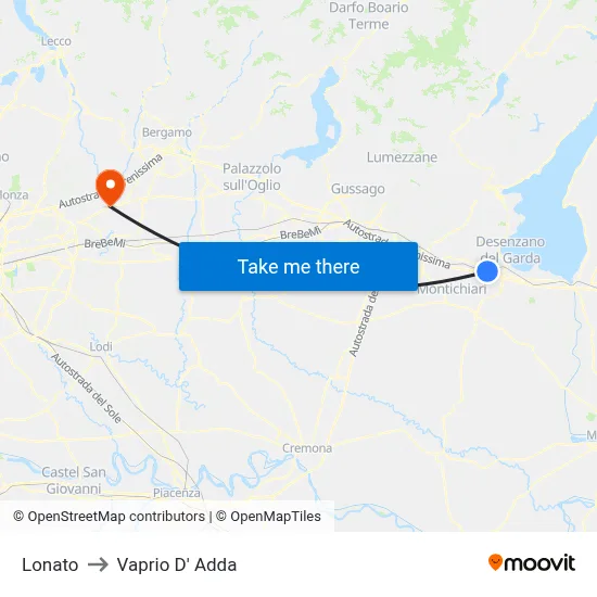 Lonato to Vaprio d'Adda map