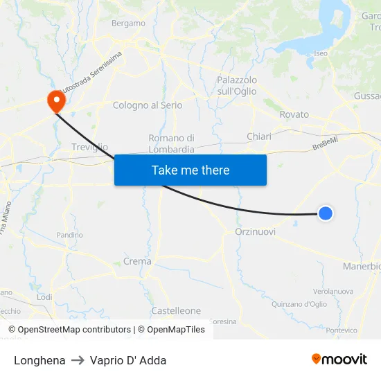 Longhena to Vaprio d'Adda map