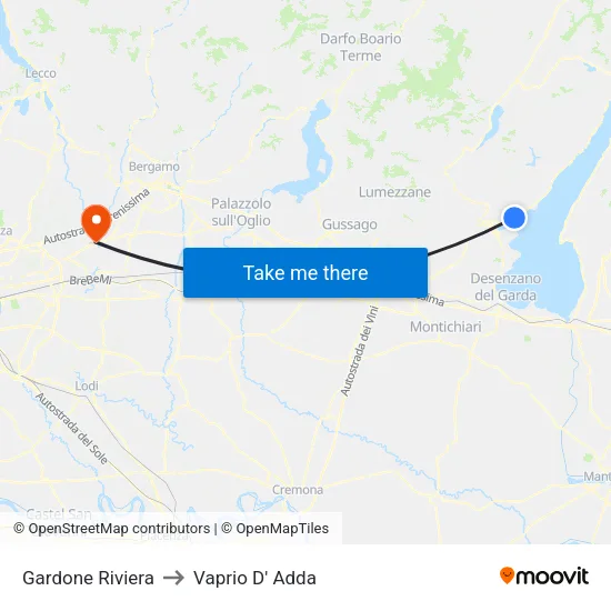Gardone Riviera to Vaprio d'Adda map