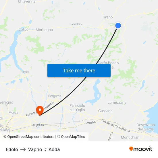 Edolo to Vaprio d'Adda map