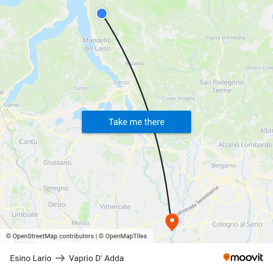 Esino Lario to Vaprio d'Adda map