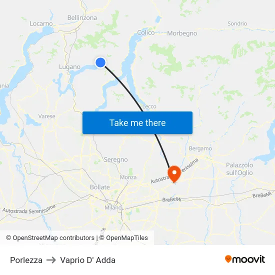 Porlezza to Vaprio d'Adda map