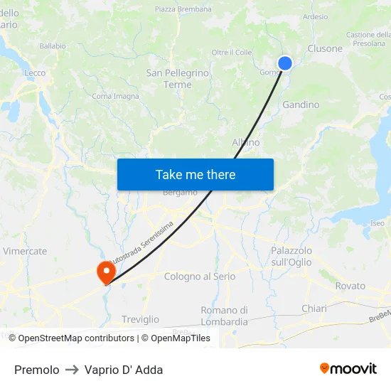 Premolo to Vaprio D' Adda map