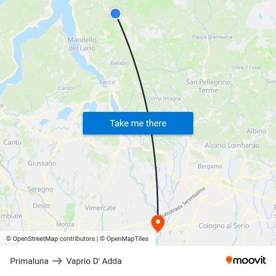 Primaluna to Vaprio d'Adda map