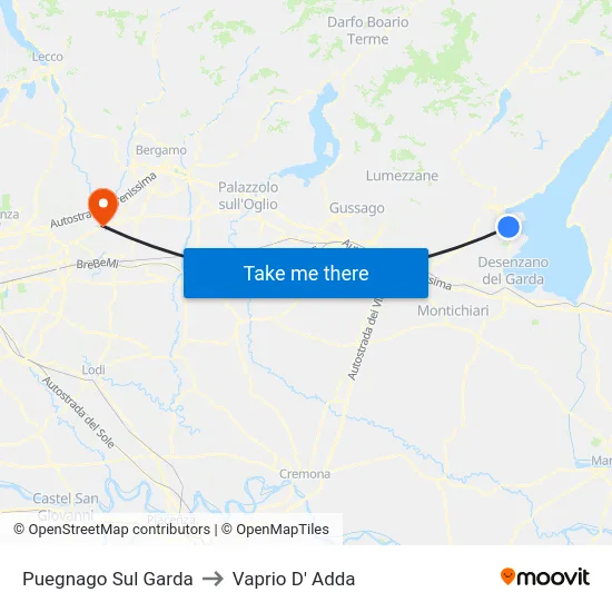 Puegnago sul Garda to Vaprio d'Adda map