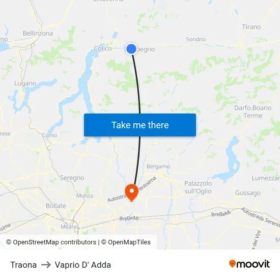 Traona to Vaprio d'Adda map