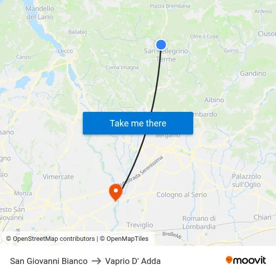 San Giovanni Bianco to Vaprio D' Adda map
