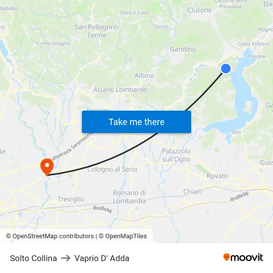 Solto Collina to Vaprio D' Adda map