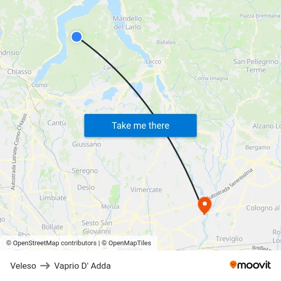 Veleso to Vaprio D' Adda map
