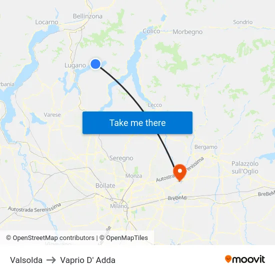 Valsolda to Vaprio d'Adda map