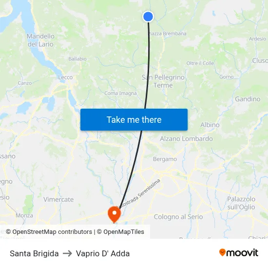 Santa Brigida to Vaprio d'Adda map