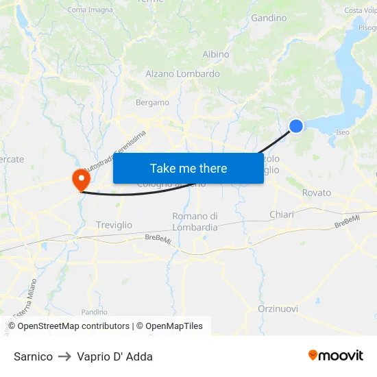 Sarnico to Vaprio D' Adda map